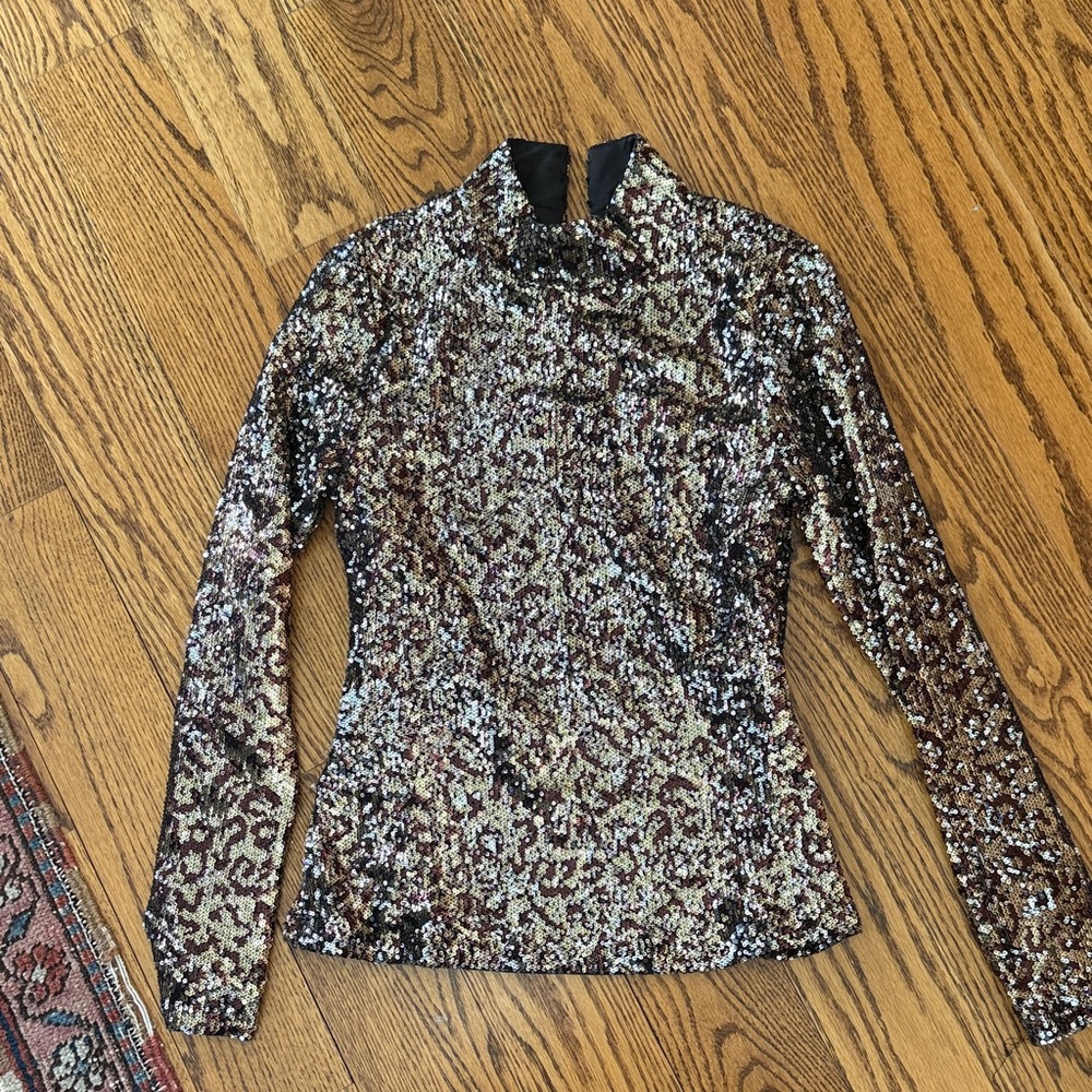 Milly Sequin Long Sleeve Top - Black and Gold Size 8